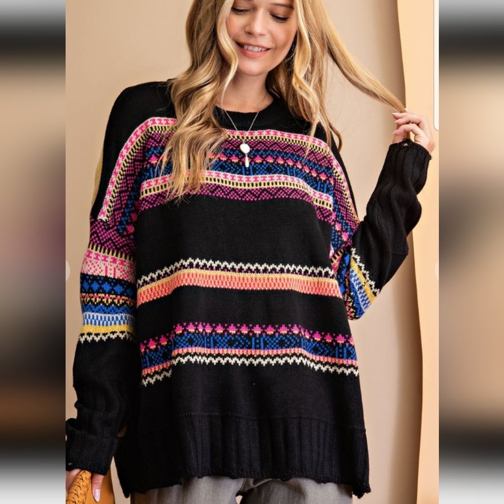 🥳Sale Easel bohemian distressed multi color lightweight sweatshirt